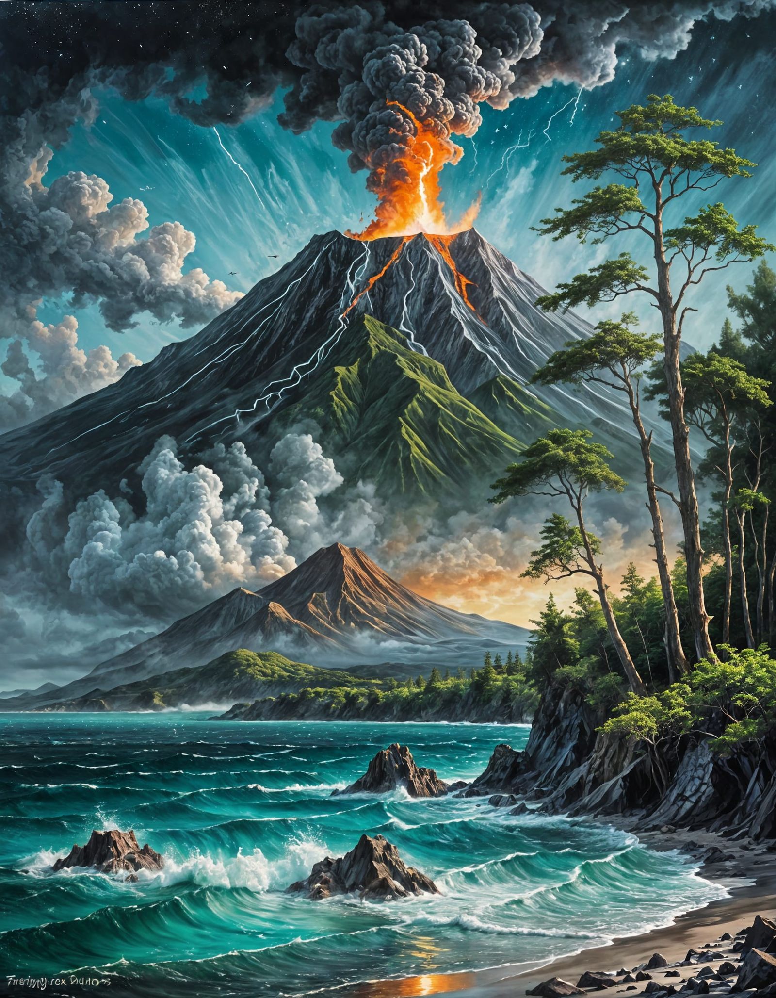 Stormy Sky Moonrise: Crashing Tides in Oil Painting