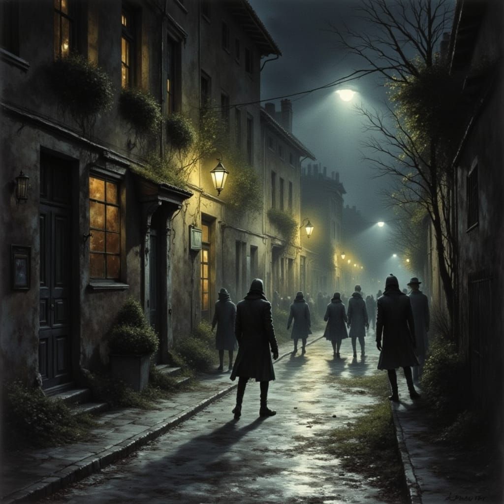 Demonic Nighttime Street Scene with Mysterious Activity