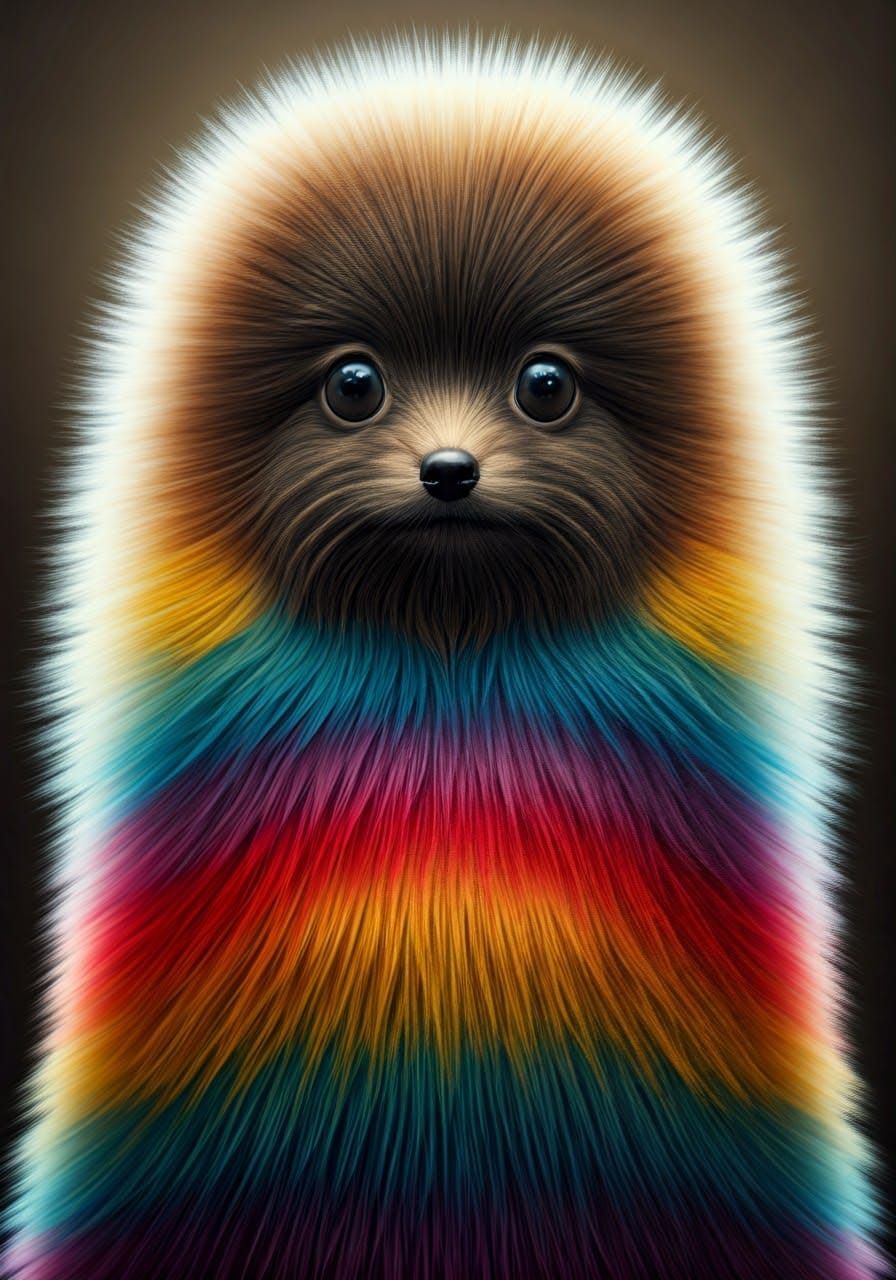 Anthropomorphic Bletilla Striata Hybrid in Rainbow Faux Fur