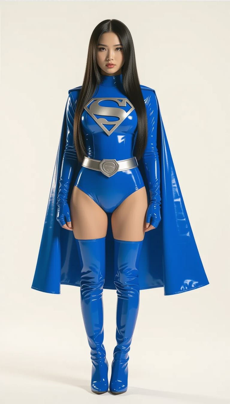 Chinese Superheroine in Blue Latex Suit