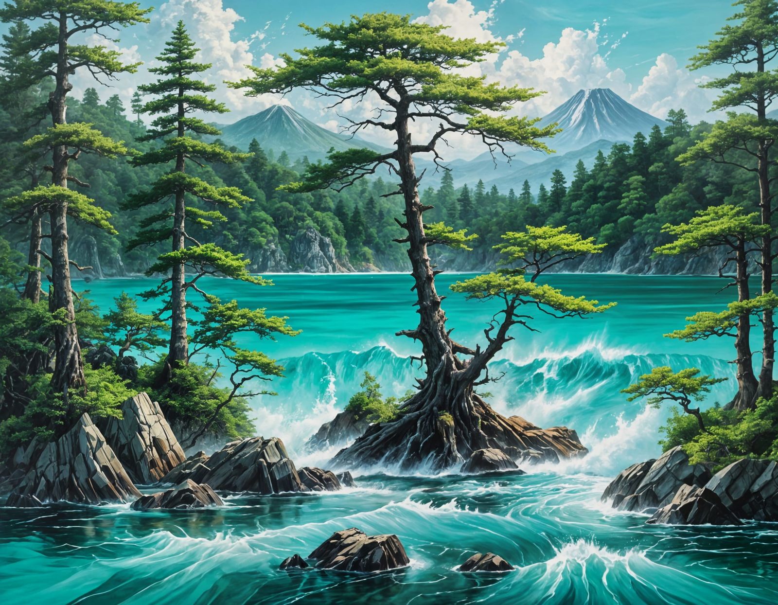 Ocean Storms Crash Against Emerald Forested Coastlines in a ...