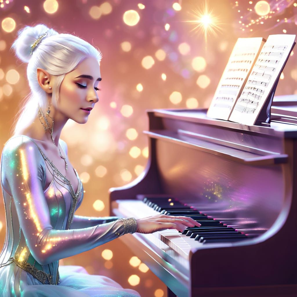 Elvish Bard's Magical Piano Performance in Digital Art