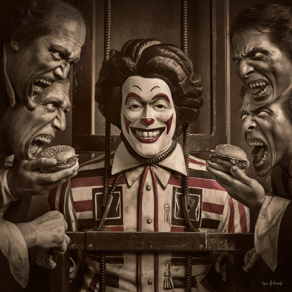 Eerie Sepia Photo: Ronald McDonald in Electric Chair