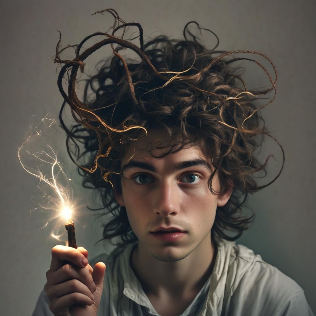 Dazed Person Connected by Magic to Wizard Wand