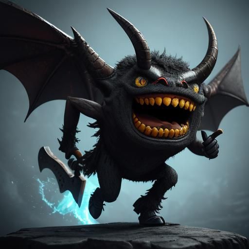 Creepy Cute Monster with Axe in Vinyl Art Style