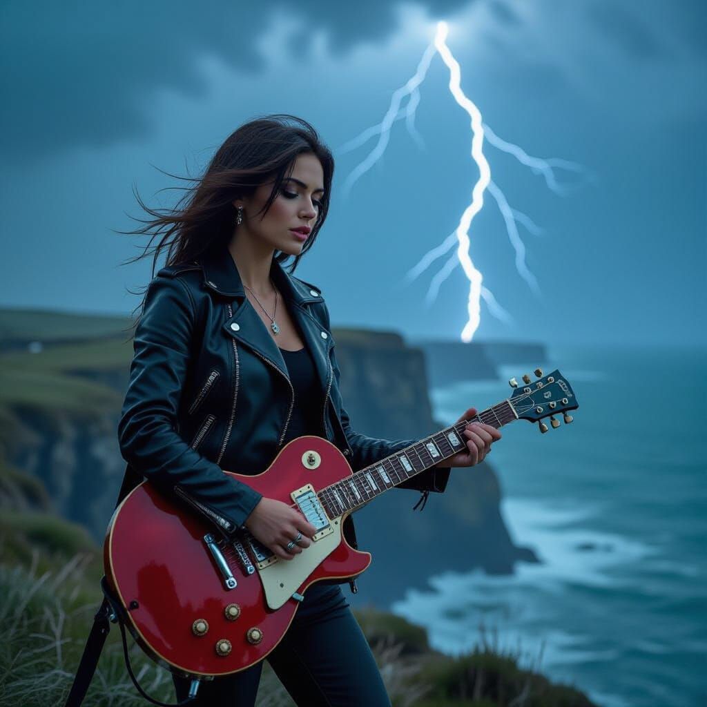 Surreal Rock Star on Windswept Cliff