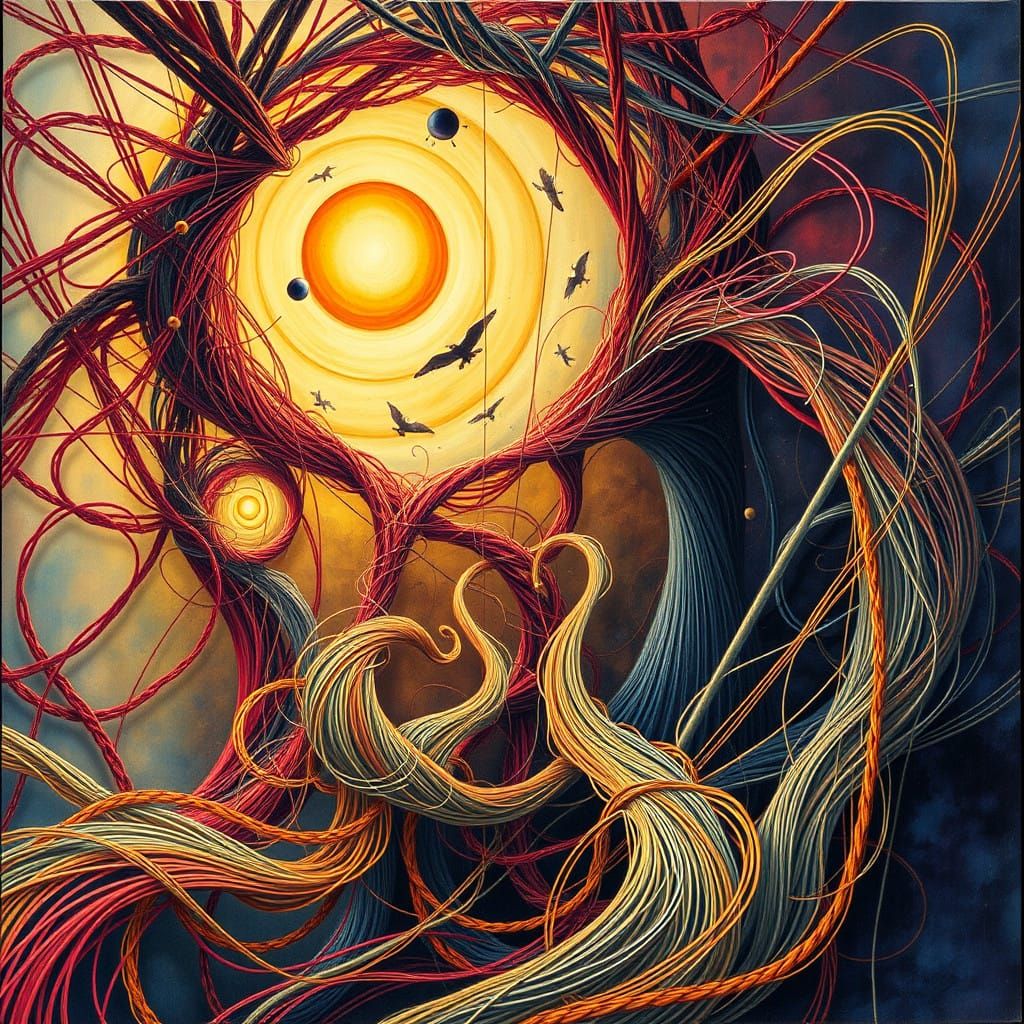 Surreal Dreamscape of Interconnected Threads in Vibrant Colo...