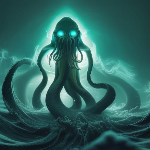 Sinister Cthulhu Emerges from Deep Sea: Digital Painting