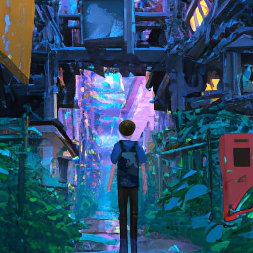 Cyberpunk Boy in Anime Landscape