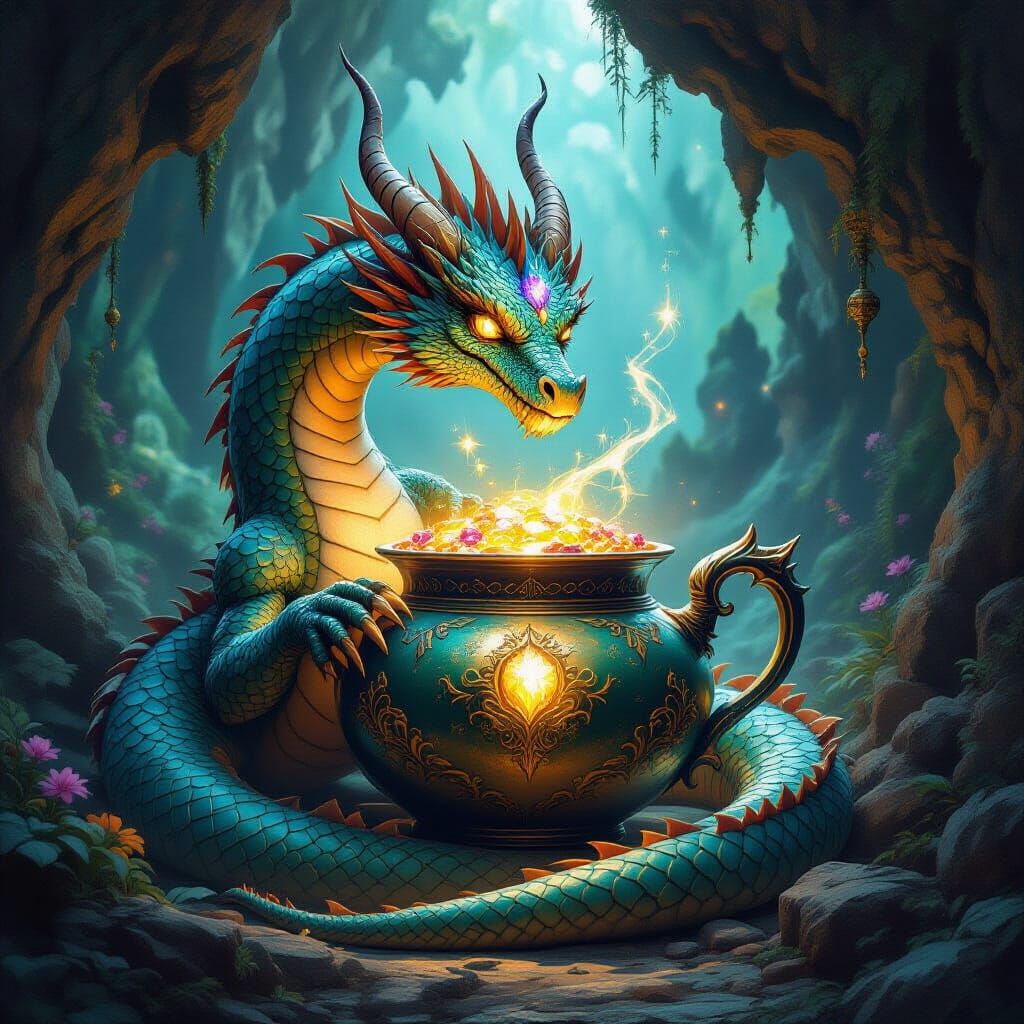 Ancient Dragon Guards Gem-Encrusted Teapot Hoard