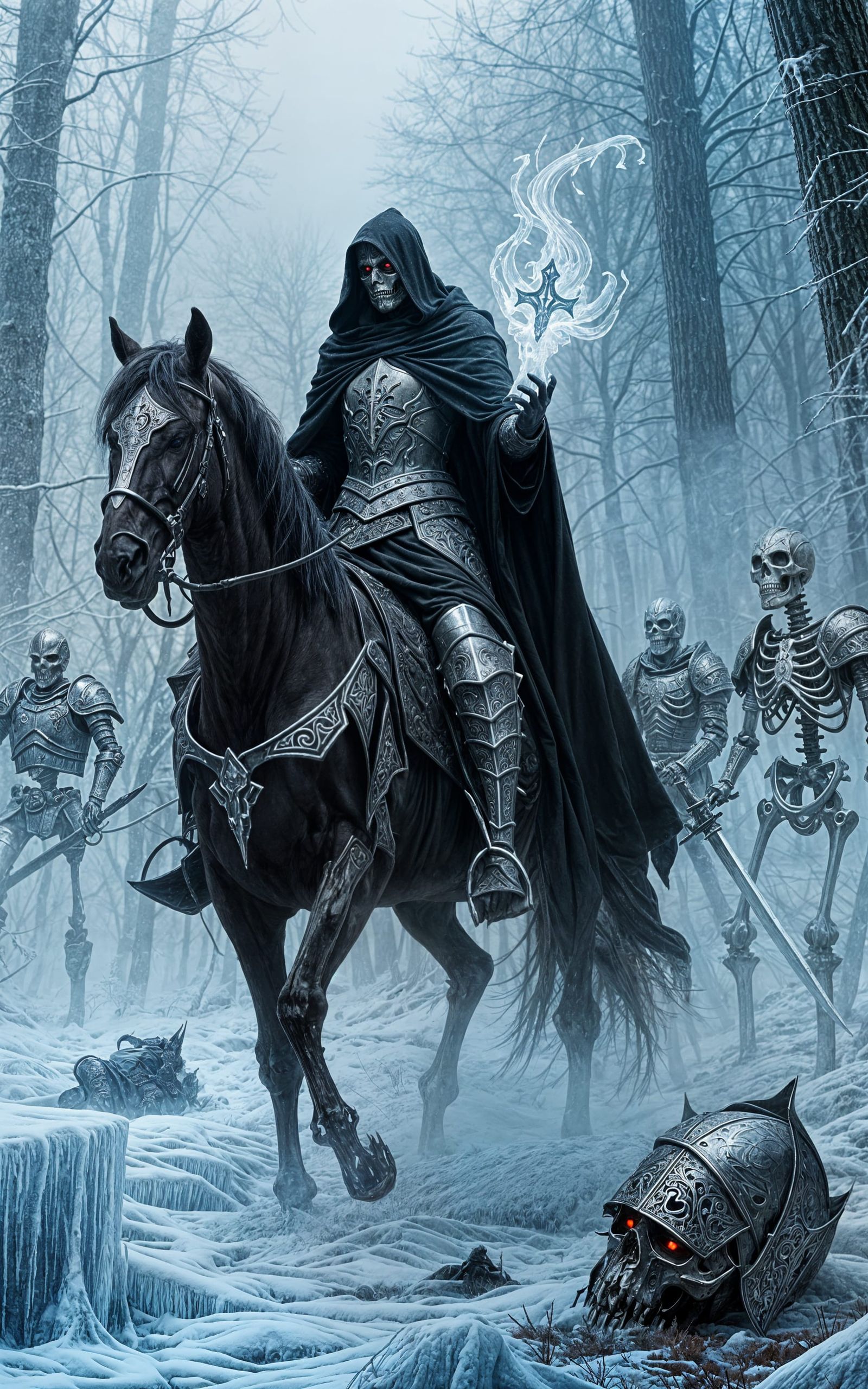 Frost Necromancer on Zombie Horse in Icy Mist