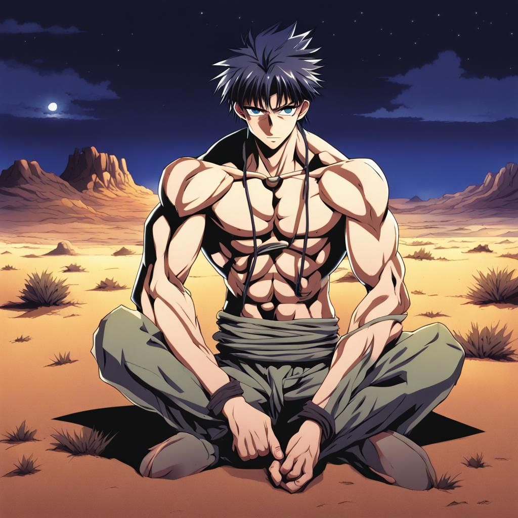 Anime Hero Captured in Desert at Night