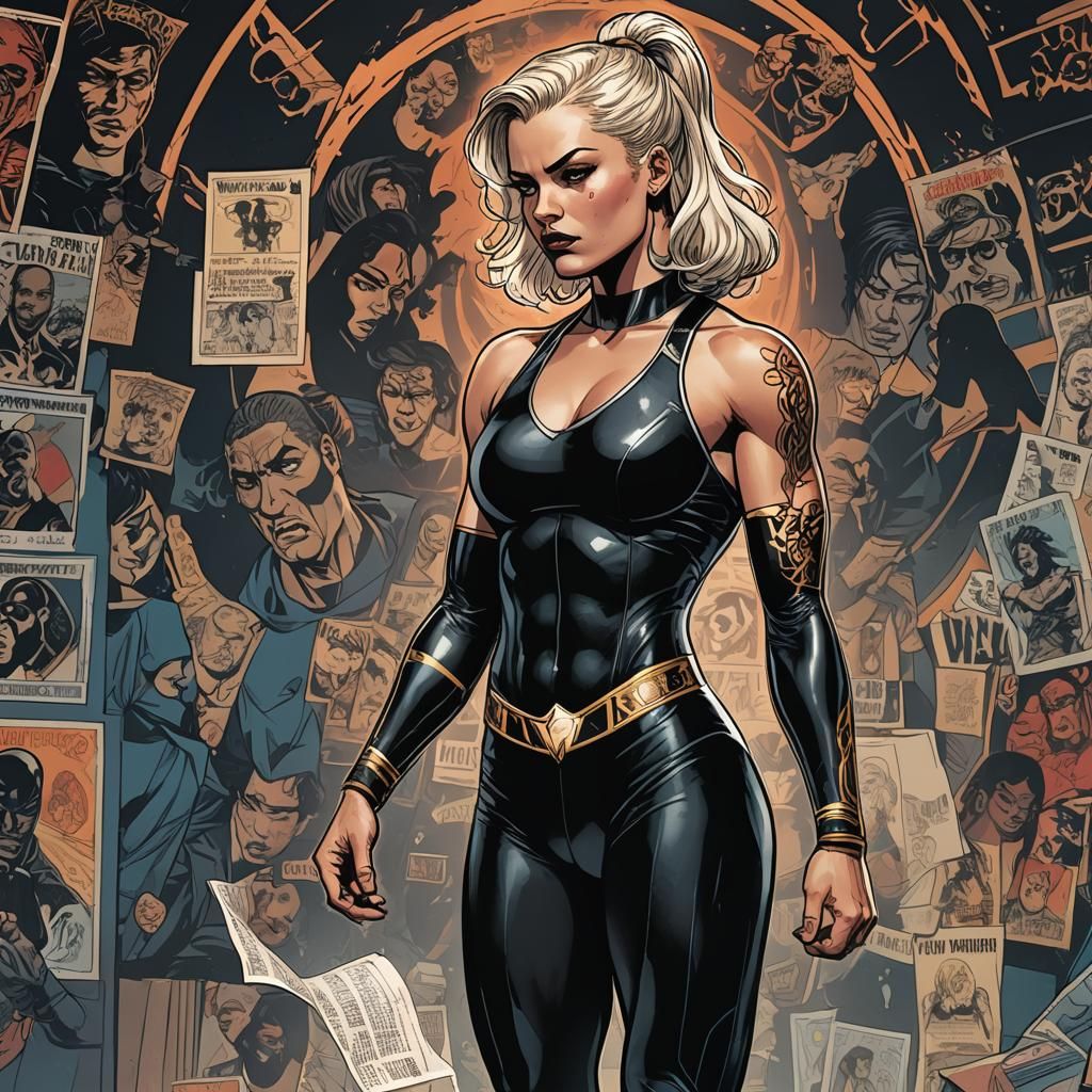 Confident Wrestler Emma Evans in Comic Book Style