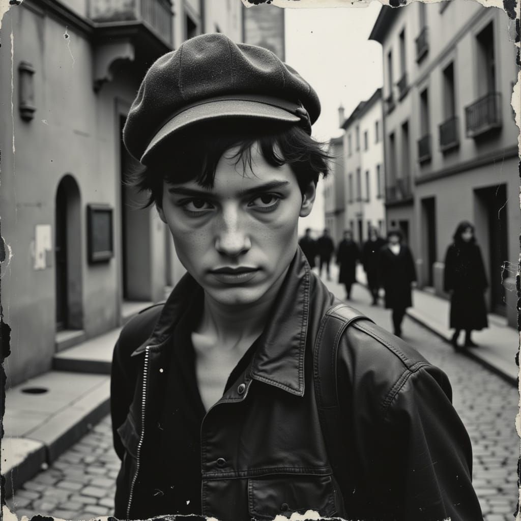 French Resistance Man in Grainy Black and White Portrait