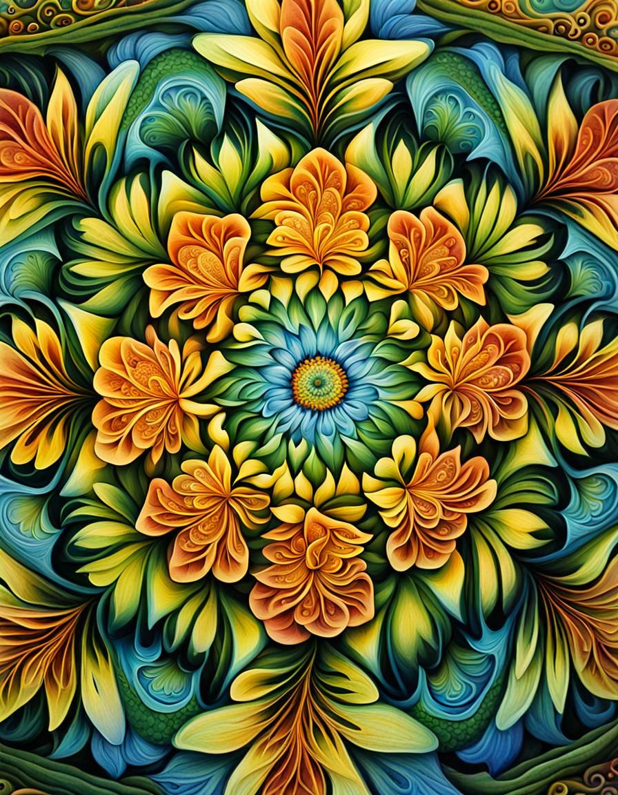 Blooming Fractal Flowers: Mandala Art in Digital Style