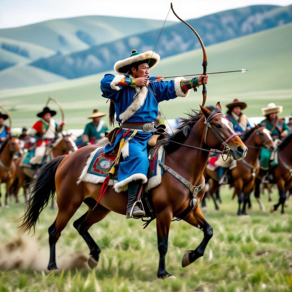 Mongol Archer Riding Horse and Firing Arrows