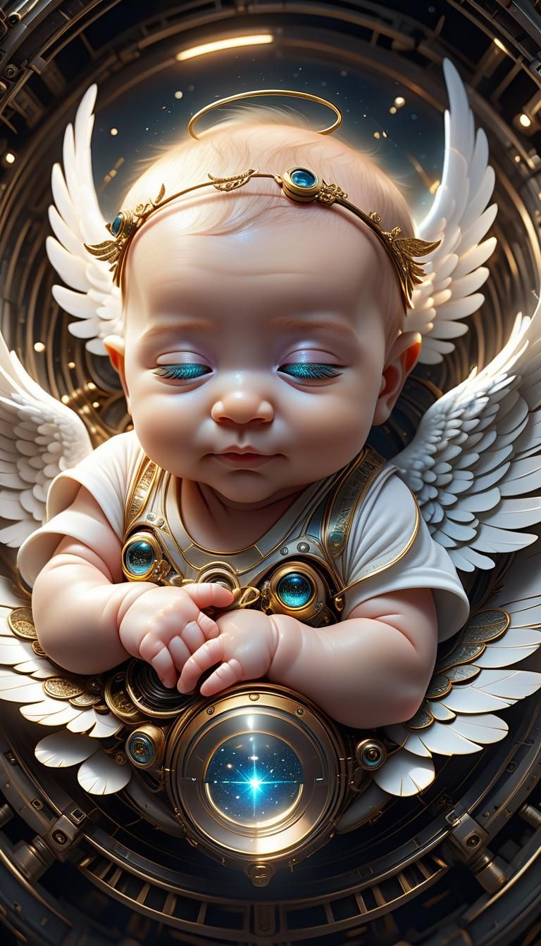 Beautiful Baby Angel Protects Sleeping Infant