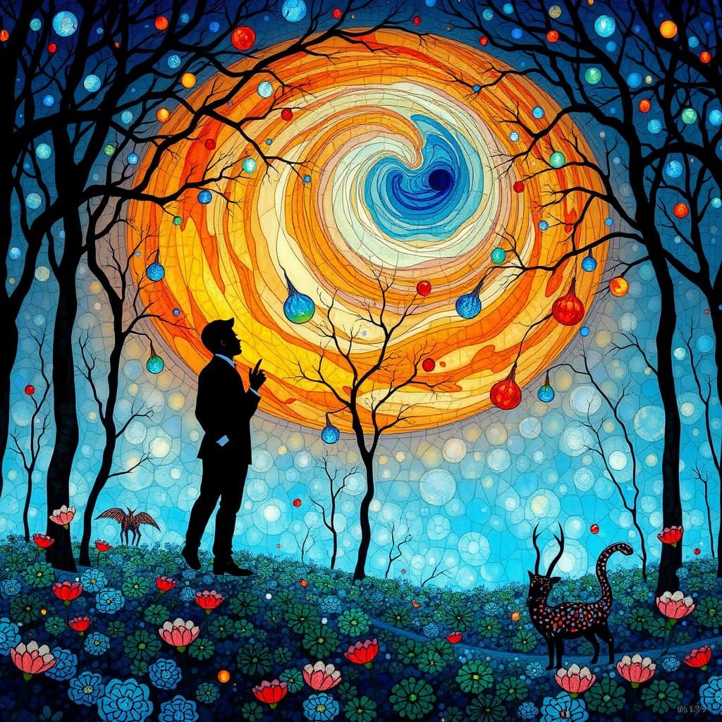 Blue Man and Poppies, Klimt-Inspired Dreamscape