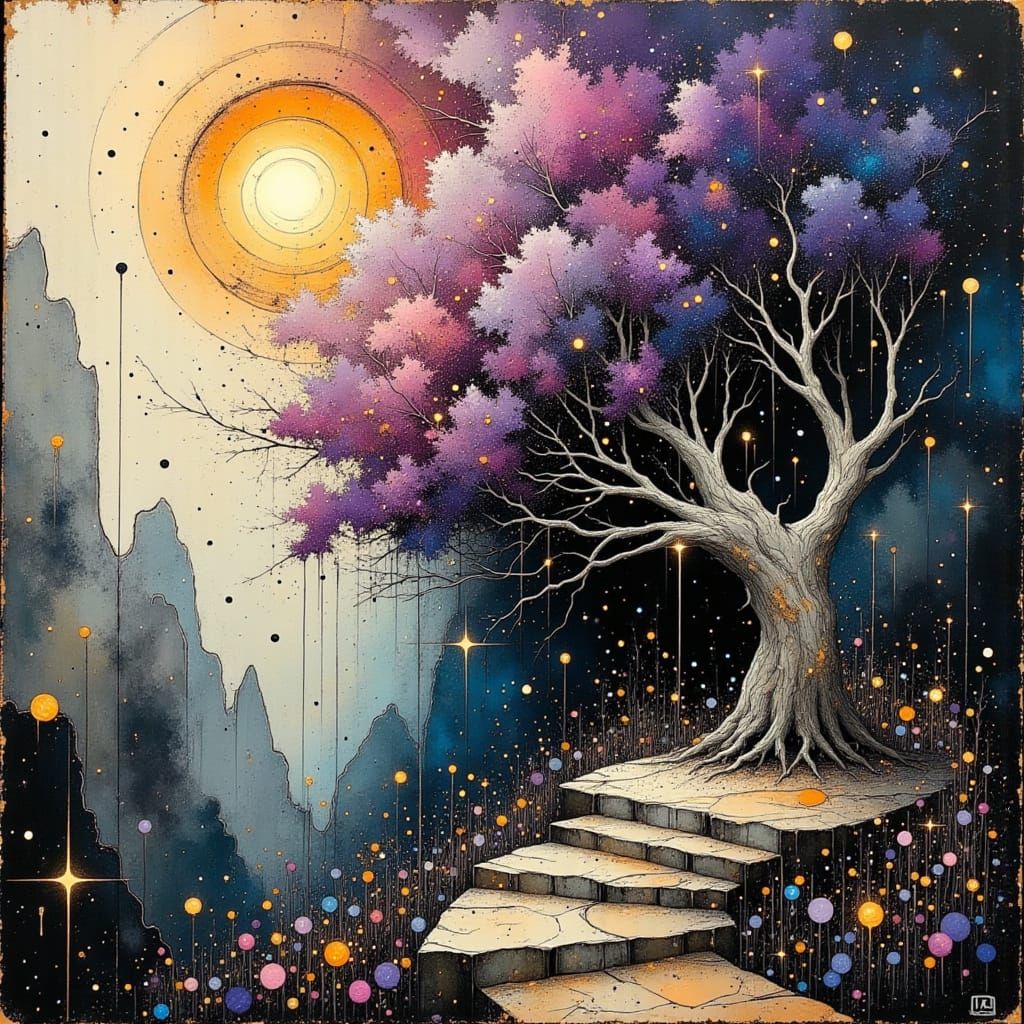 Bioluminescent Weeping Willow Under Nebula Sky