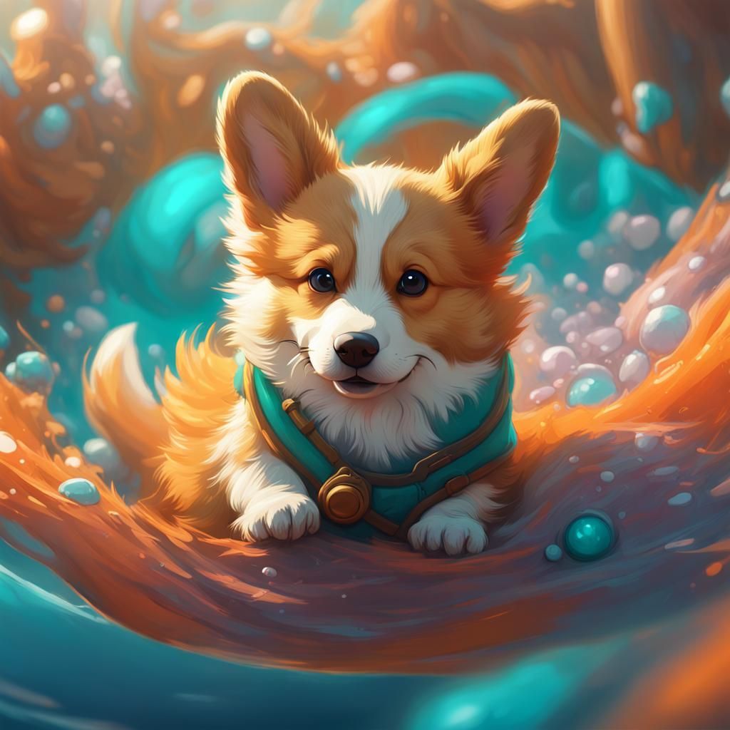 Furry Corgi Puppy Concept Art in 8K