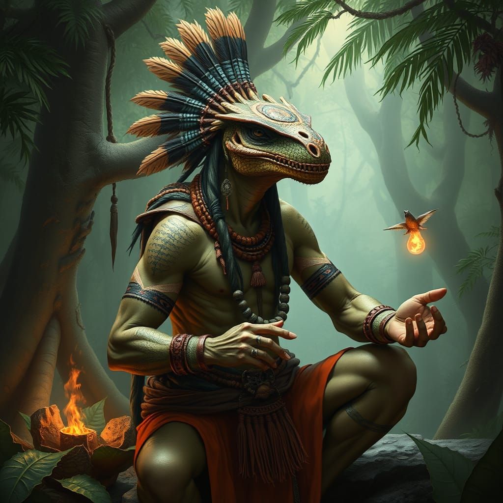 Mystical Saurian Shaman in Tribal Jungle