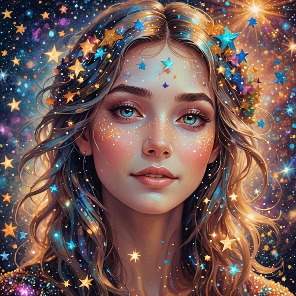 Ethereal Woman in Cosmic Psychedelic Starlight