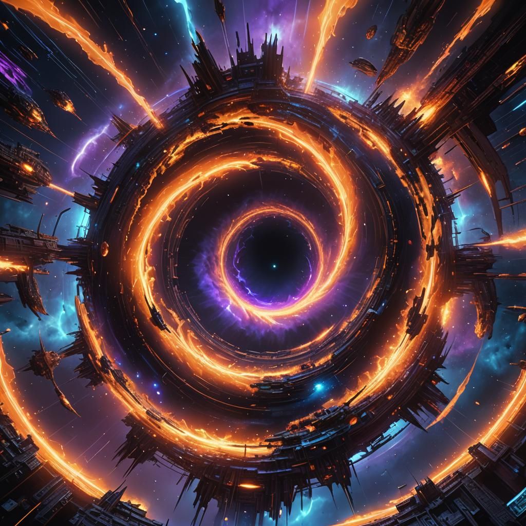 Alien Armada Bursts Through Black Hole: Sci-Fi Concept Art