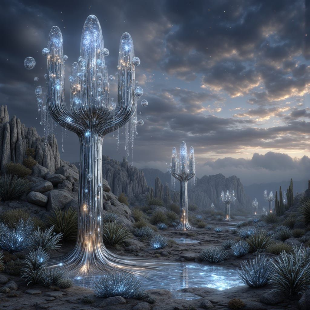 Molten Silver Cactus with Crystal Shards