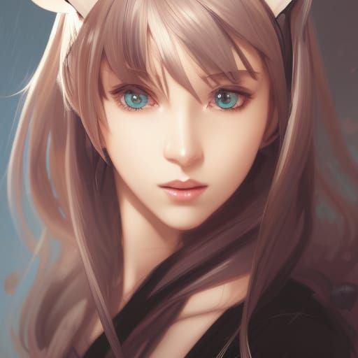 Anime Girl with Cat Ears: Hyperdetailed Portrait
