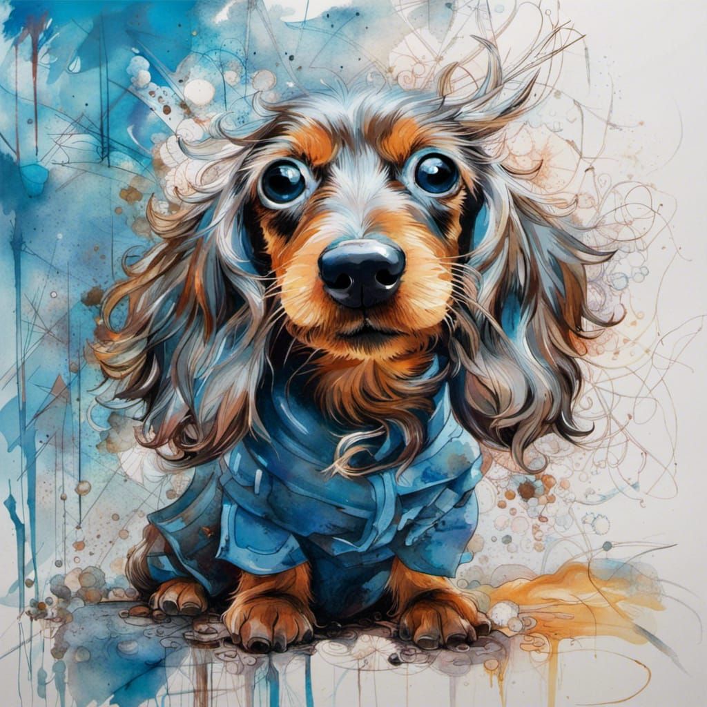 Adorable Blue Chibi Wiener Dog Portrait