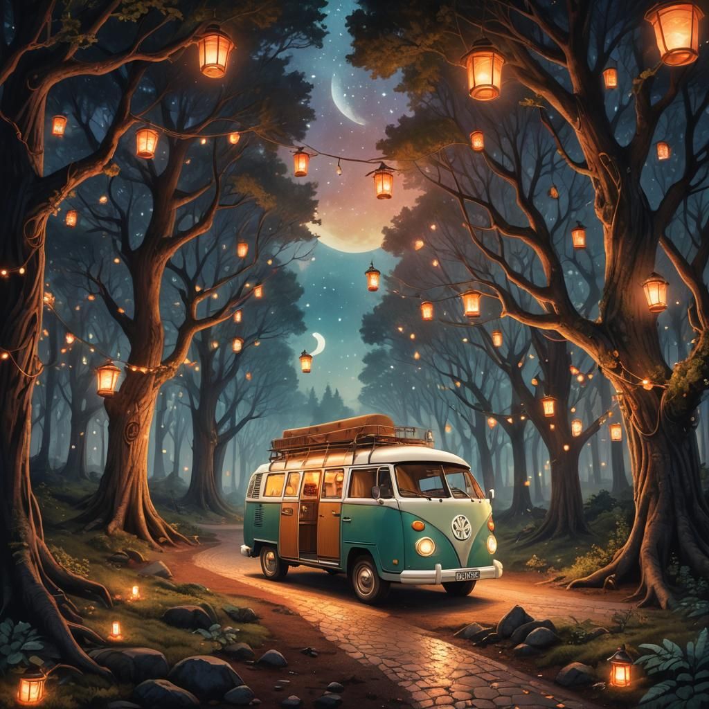 Enchanted Forest Campervan: Fantasy Concept Art