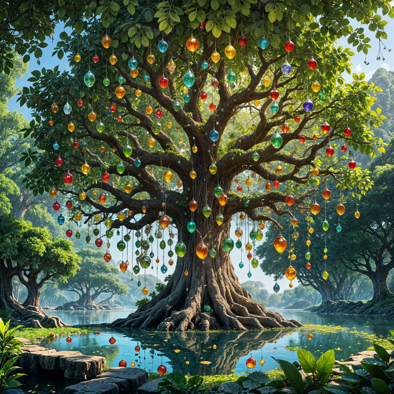 Glass Leaf Tree with Crystal Fruit