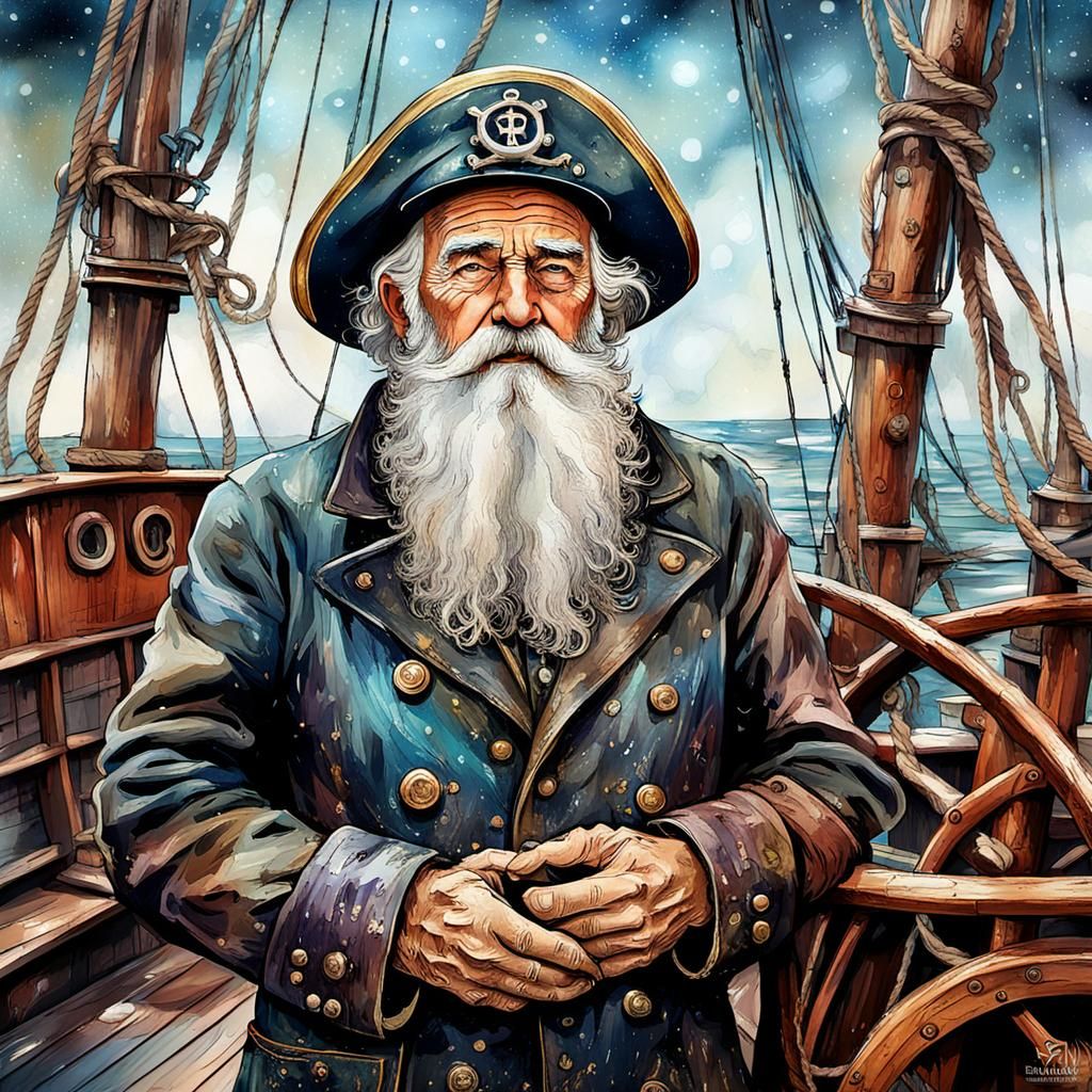 Old Sailor on Deck as Alcohol Ink Art