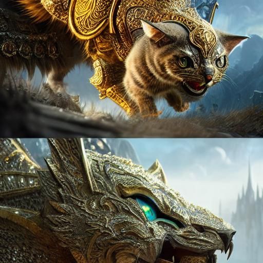 Fierce Armored Cat: Hyperdetailed Fantasy Concept Art