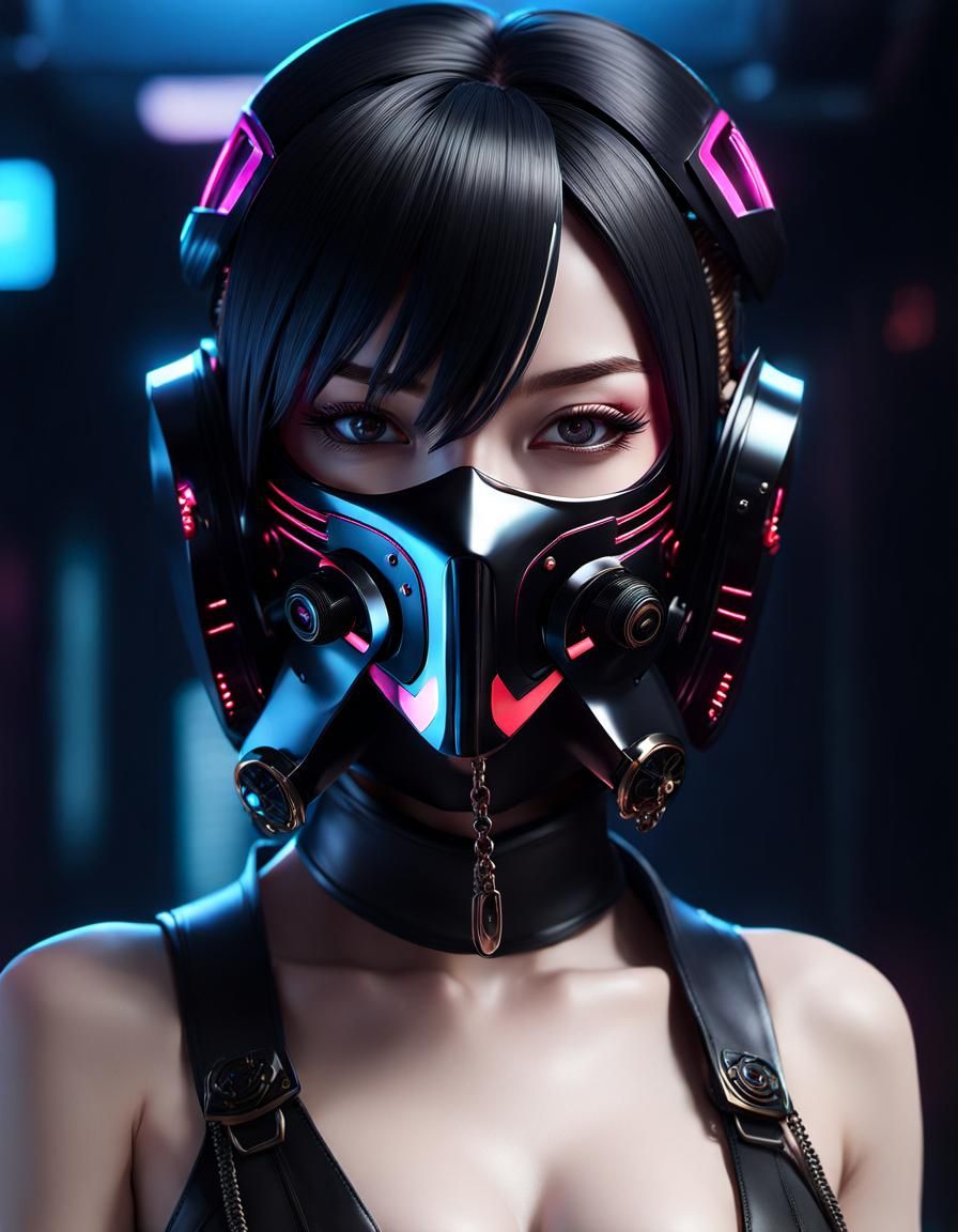 Cyberpunk Horror Masks in Maximalist 3D Anime Art