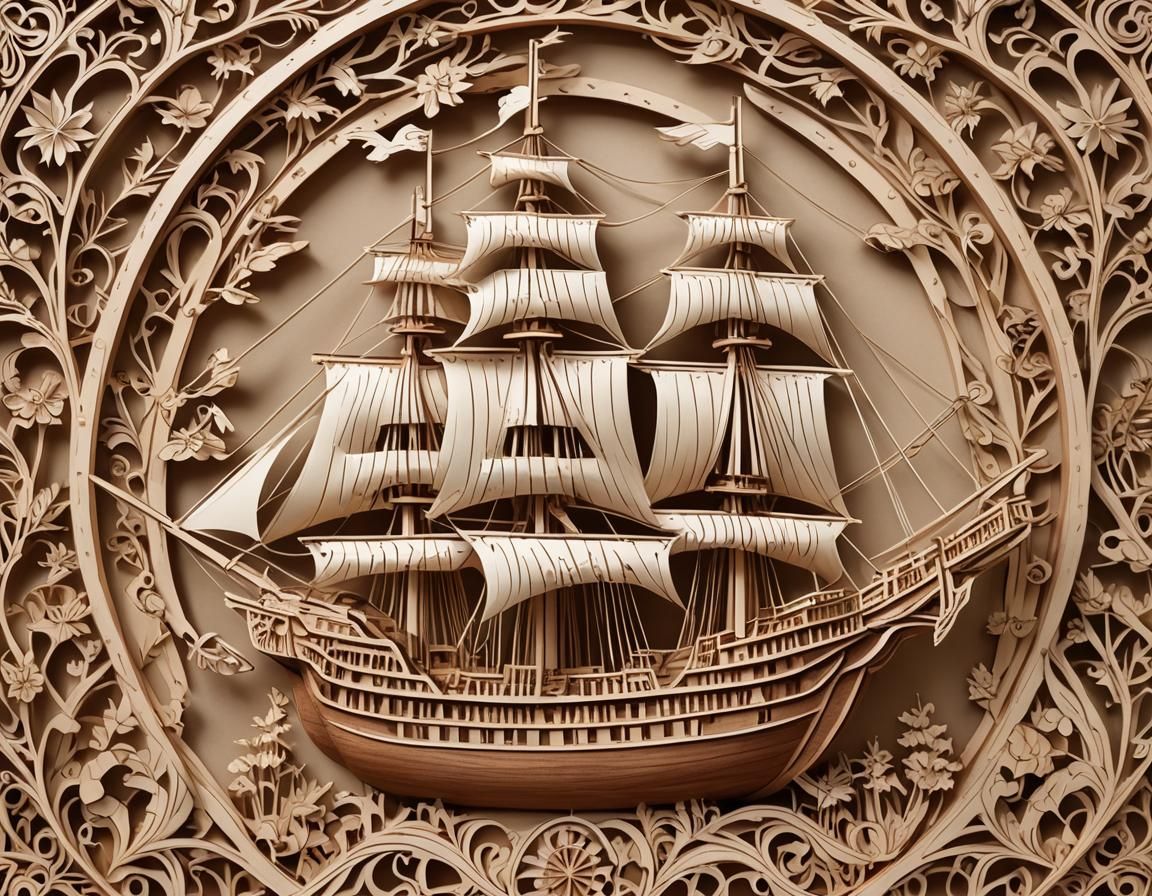 Wood carving caravel