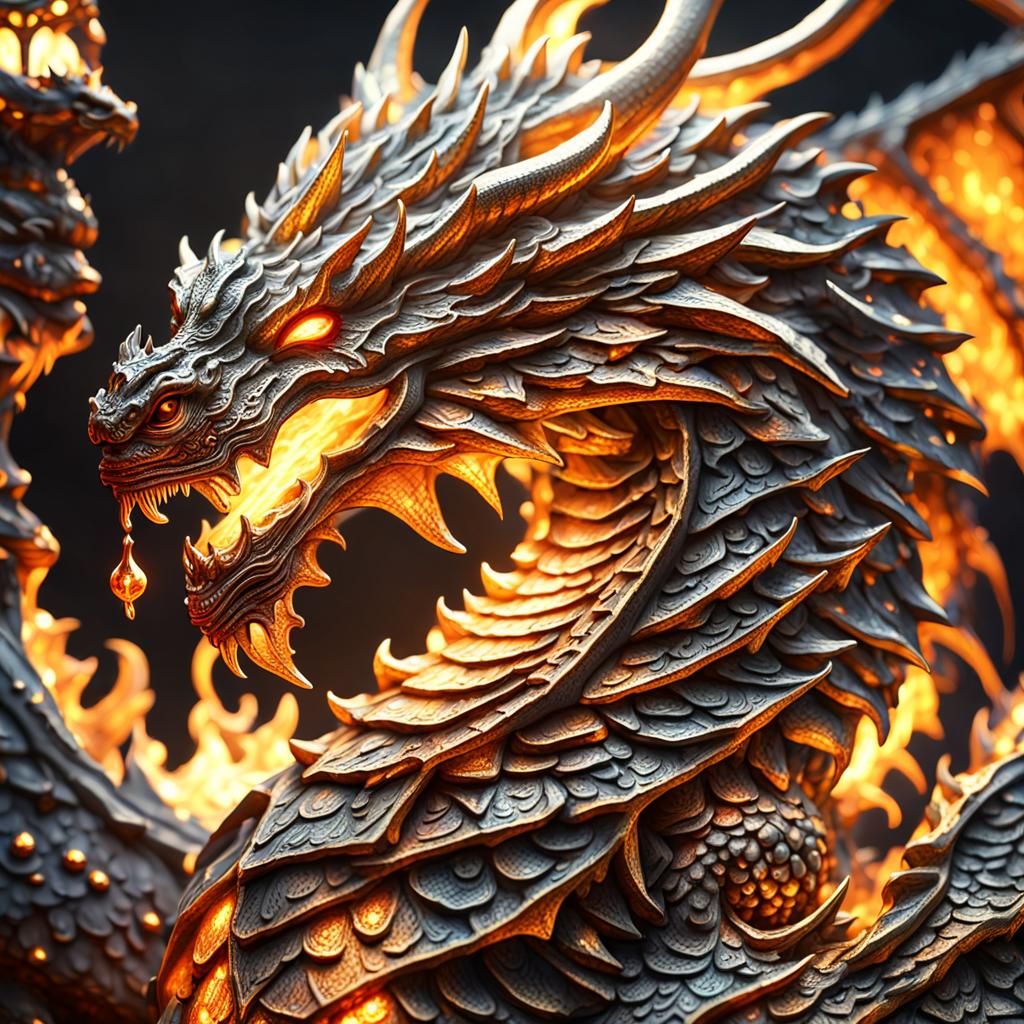 Dragon Lamp Sculpture with Fiery Glow