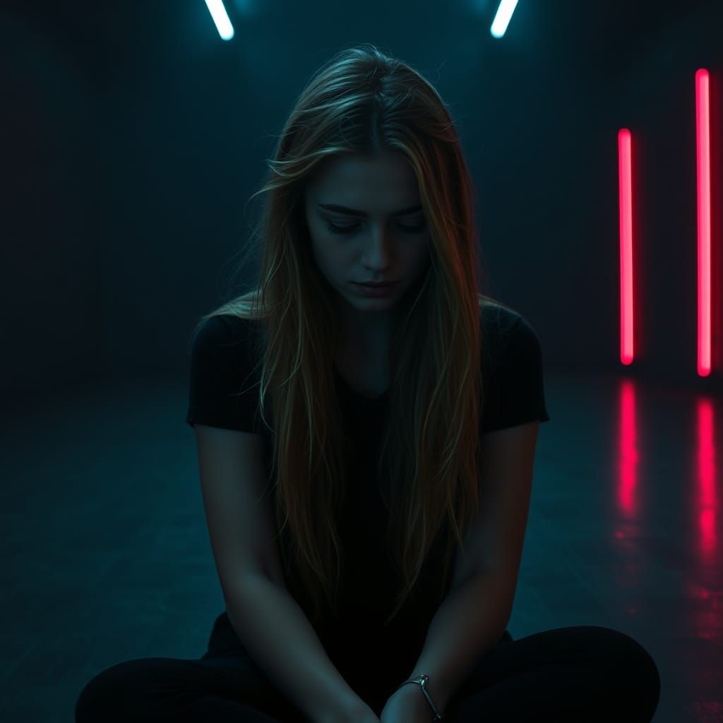 Woman in Despair, Synthwave Neon Ambiance