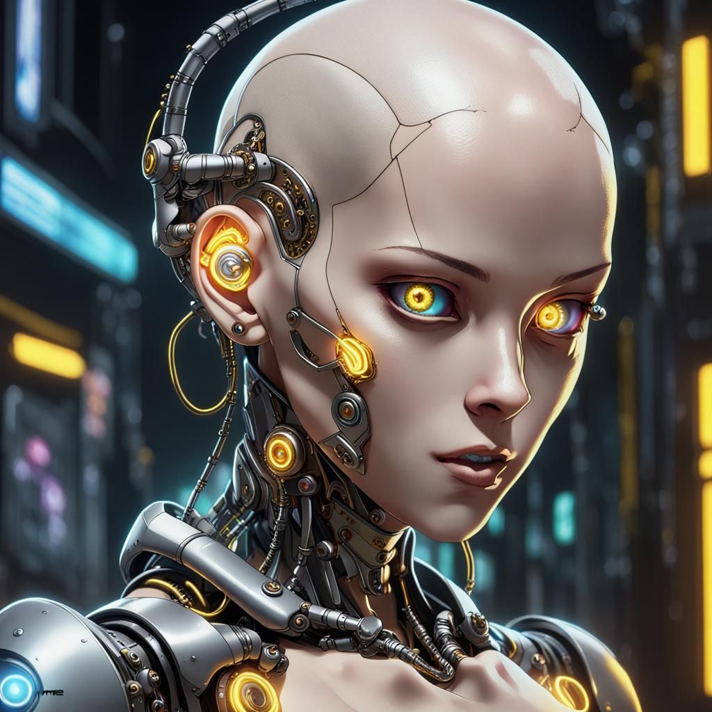 Cyberpunk Cyborg with Neon Lights and Metal Details