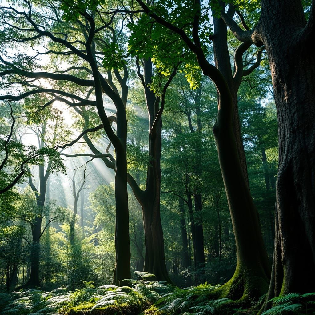 Towering Trees in a Serene Forest Landscape