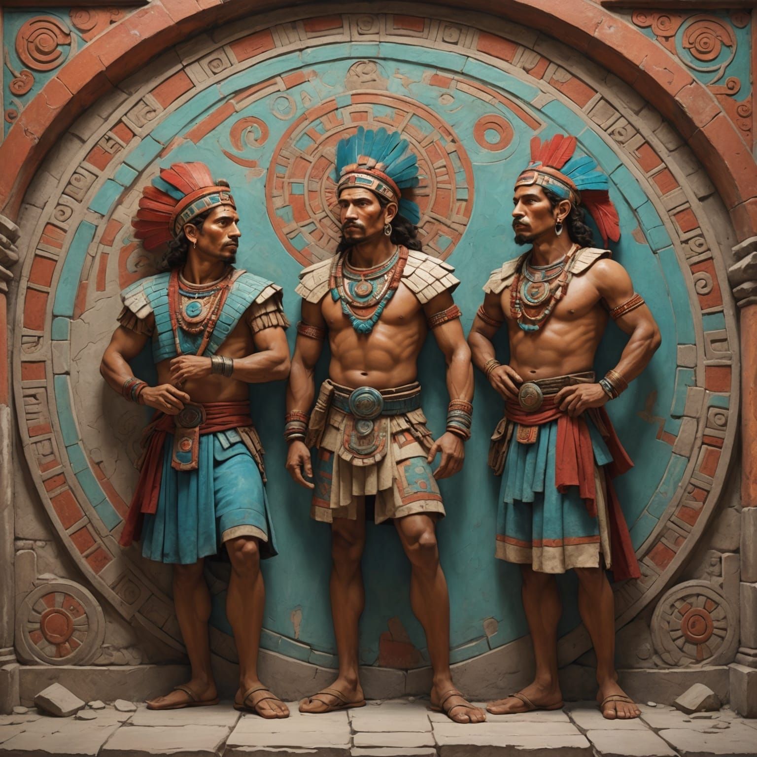 Mayan Ball Players Fresco in Ancient Style