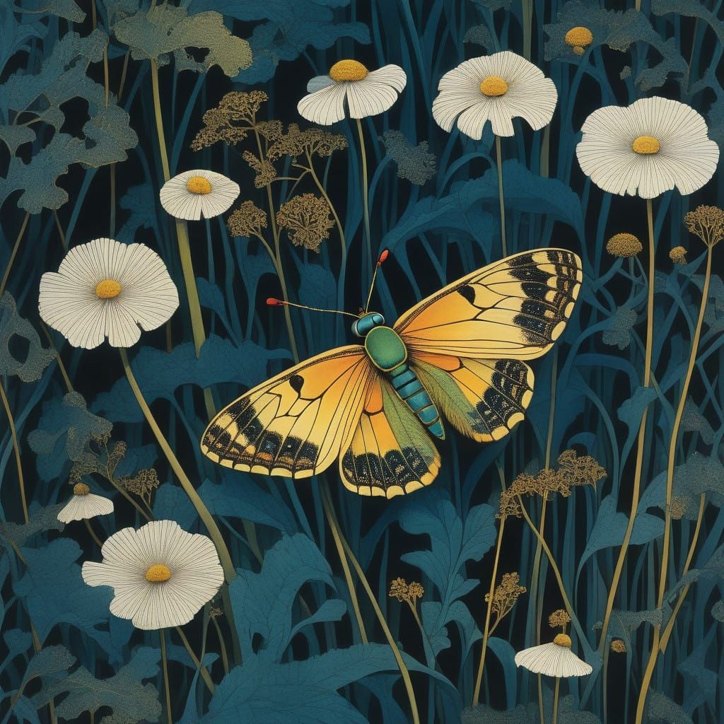 Intricate Butterfly Perched on Velvet Petal in Warm Light