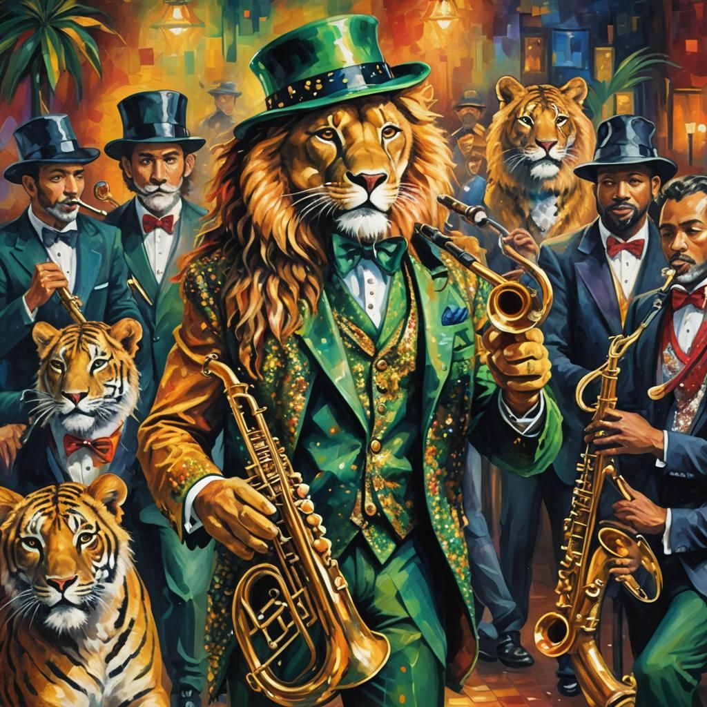 Lion Jazz Band in New Orleans, Impressionist Oil
