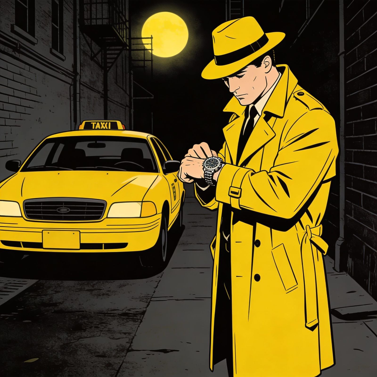 Neo-Noir Detective in Yellow Trenchcoat