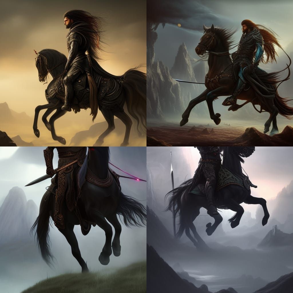 Black Horse Rider with Sword: Fantasy Art