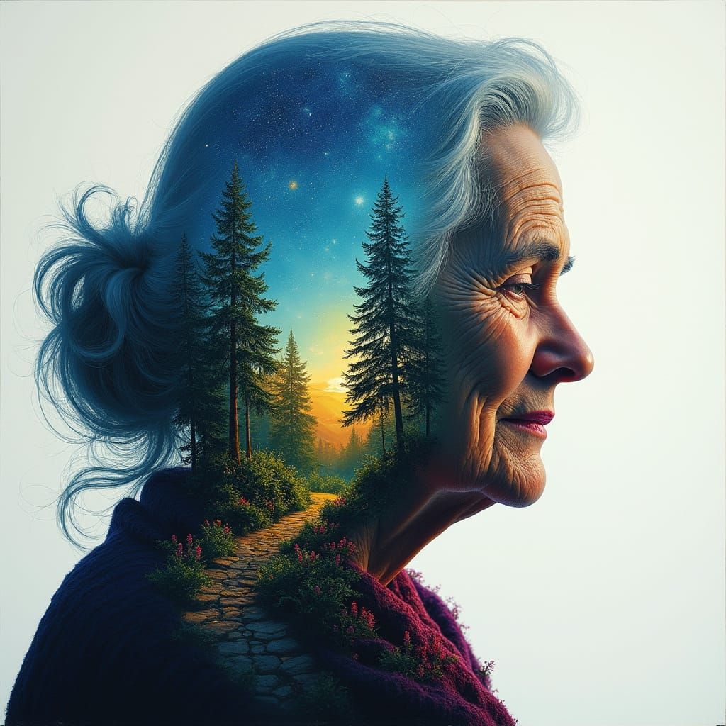 Double Exposure: Forest Within a Wise Woman