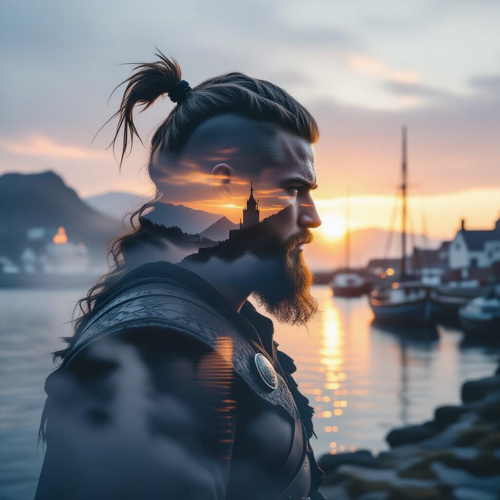 Viking Head Silhouette Merges with Misty Kattegat Harbor at ...