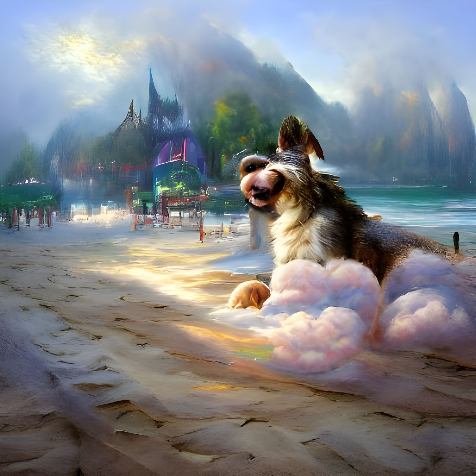 Ethereal Fantasy Dog Enjoying Beach Scene