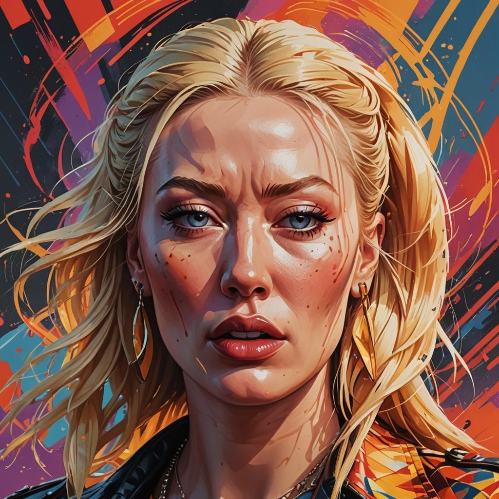 Intense Portrait of Woman in Hyperrealistic Splash Art