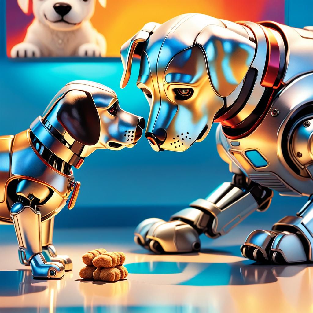 Robot Puppy Training in Comic Book Style
